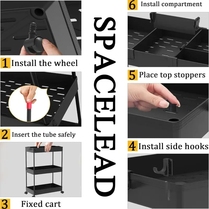 SPACELEAD Slim 3-Tier Rolling Cart 5
