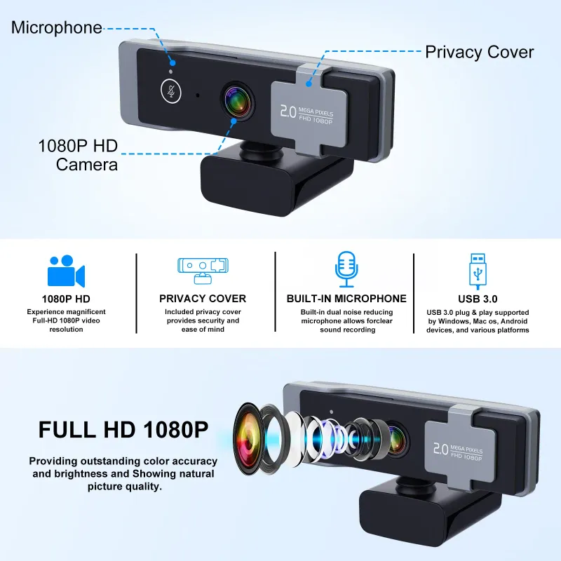 4K HD Webcam with Mic & Tripod 2