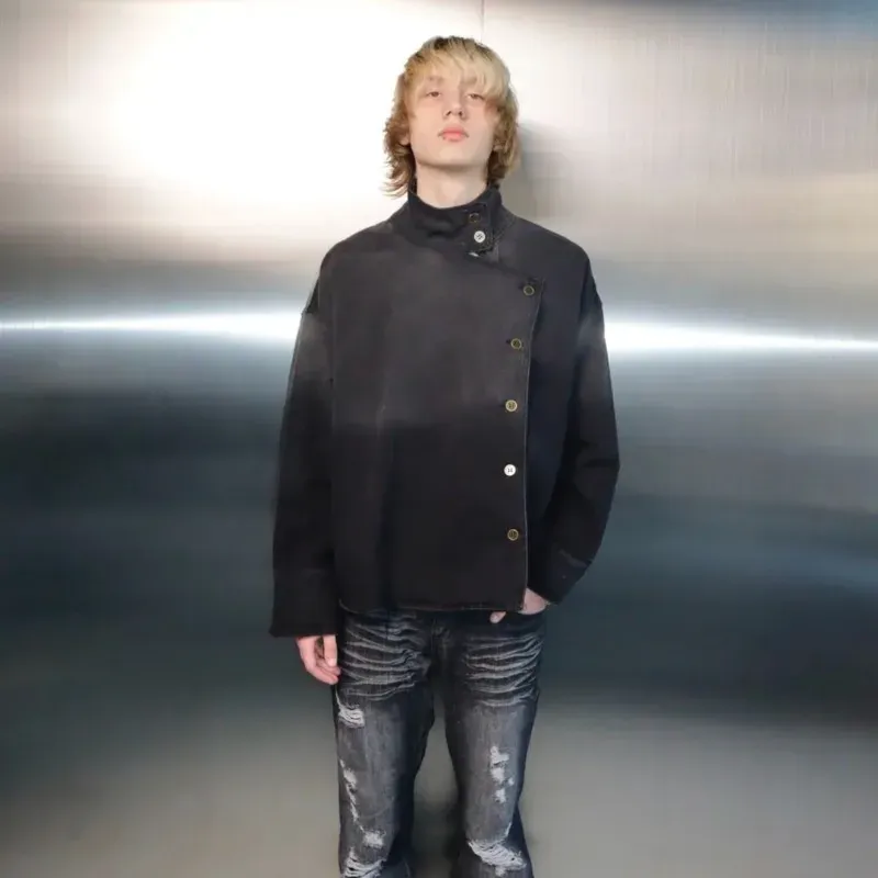 Y2K Harajuku Black Distressed Denim Jacket 4