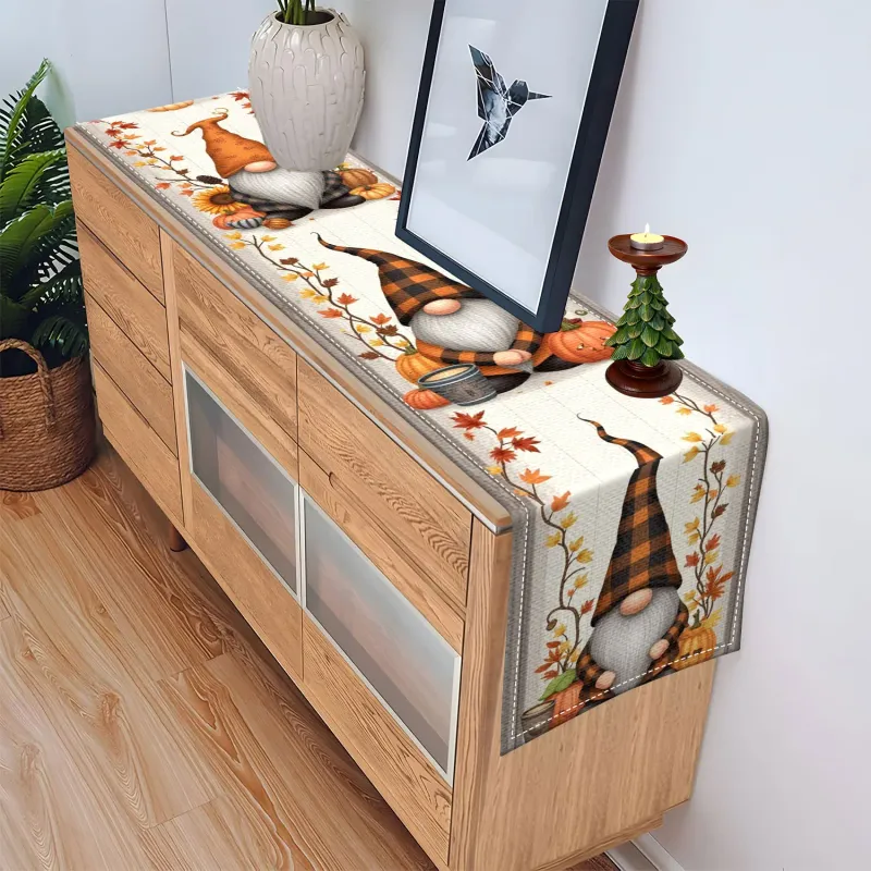 Autumn Plaid Elf Pumpkin Table Runner 5