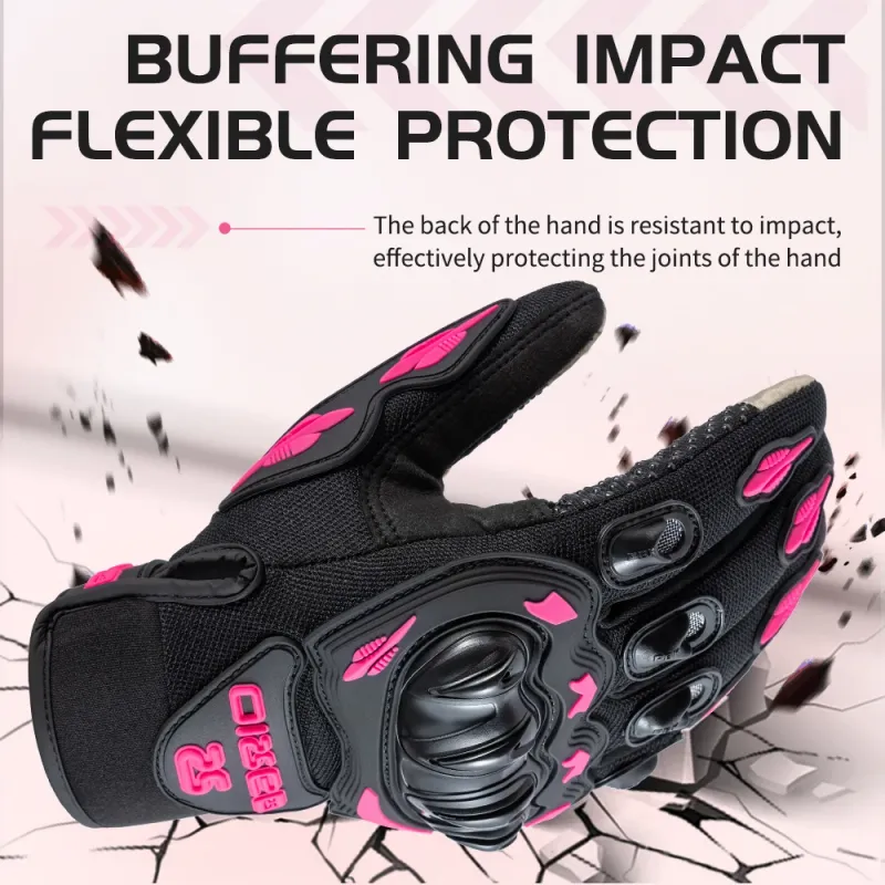 Women's Pink Motorcycle Riding Gloves 3