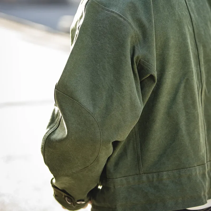 Maden Retro Green Canvas Bomber Jacket 3
