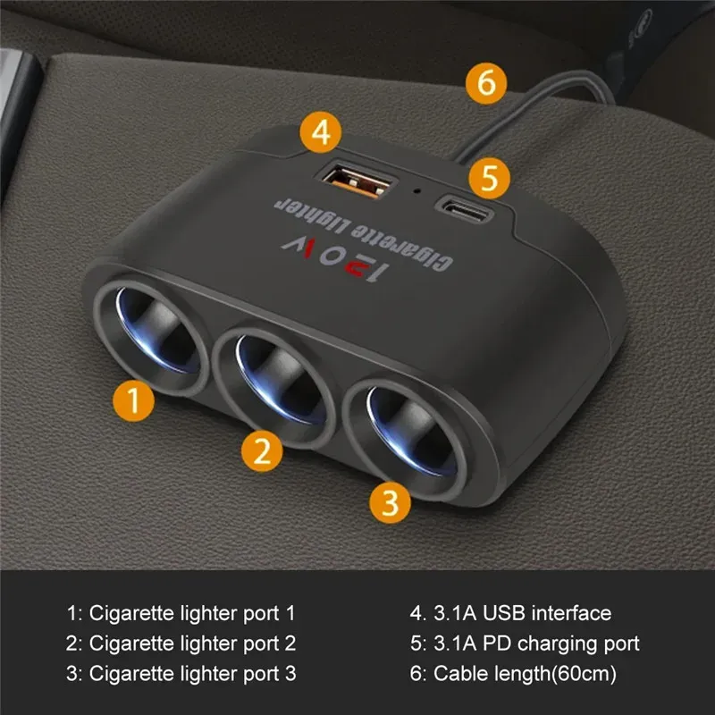 3-in-1 USB-C Car Charger 120W 6