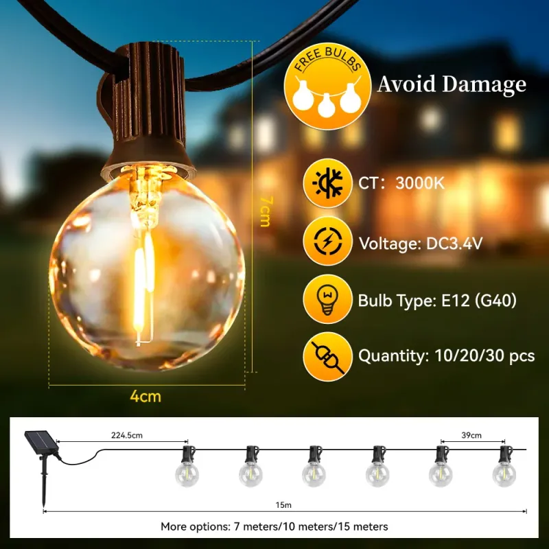 Solar Outdoor String Lights with Remote 6