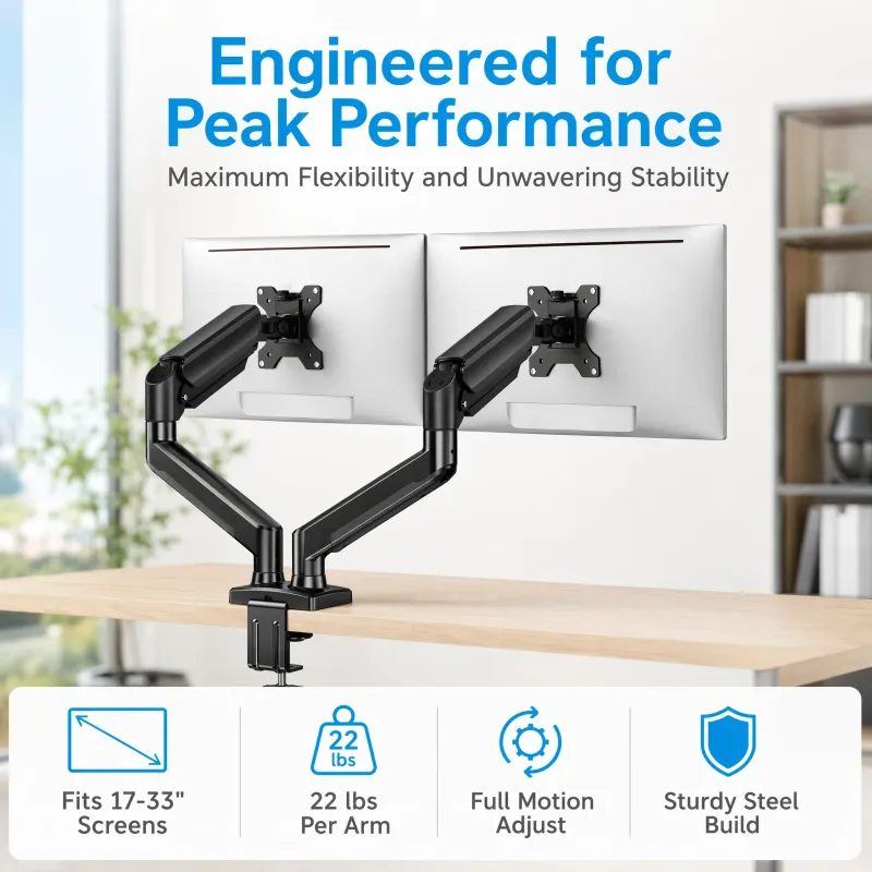 Dual Monitor Stand Up to 33" Adjustable Steel VESA Mount 6