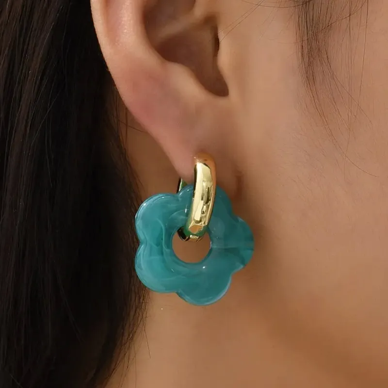 Colorful Flower Resin Hoop Earrings 2
