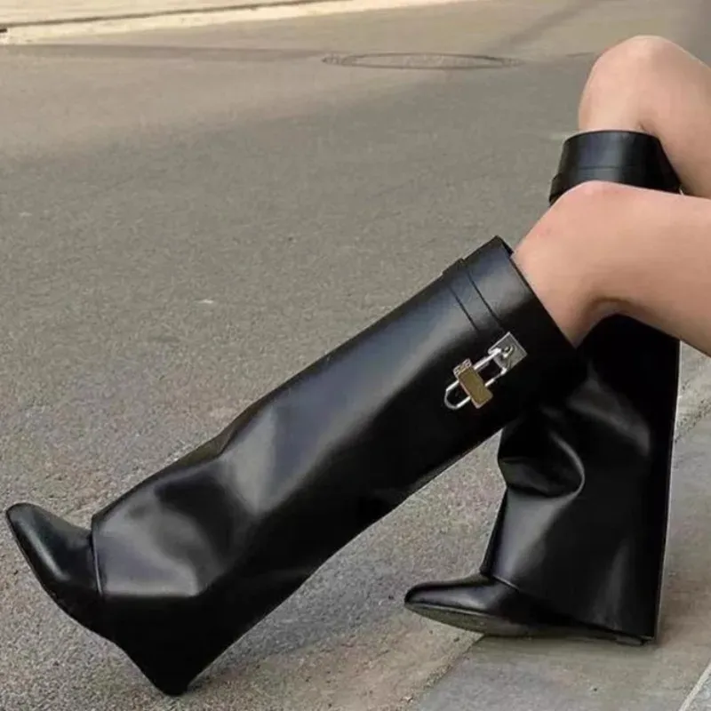 OTK Biker Boots Wedge Heel Plush Lined 2