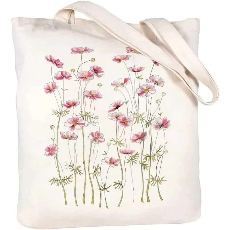 Black Cat & Flowers Canvas Tote Bag 5