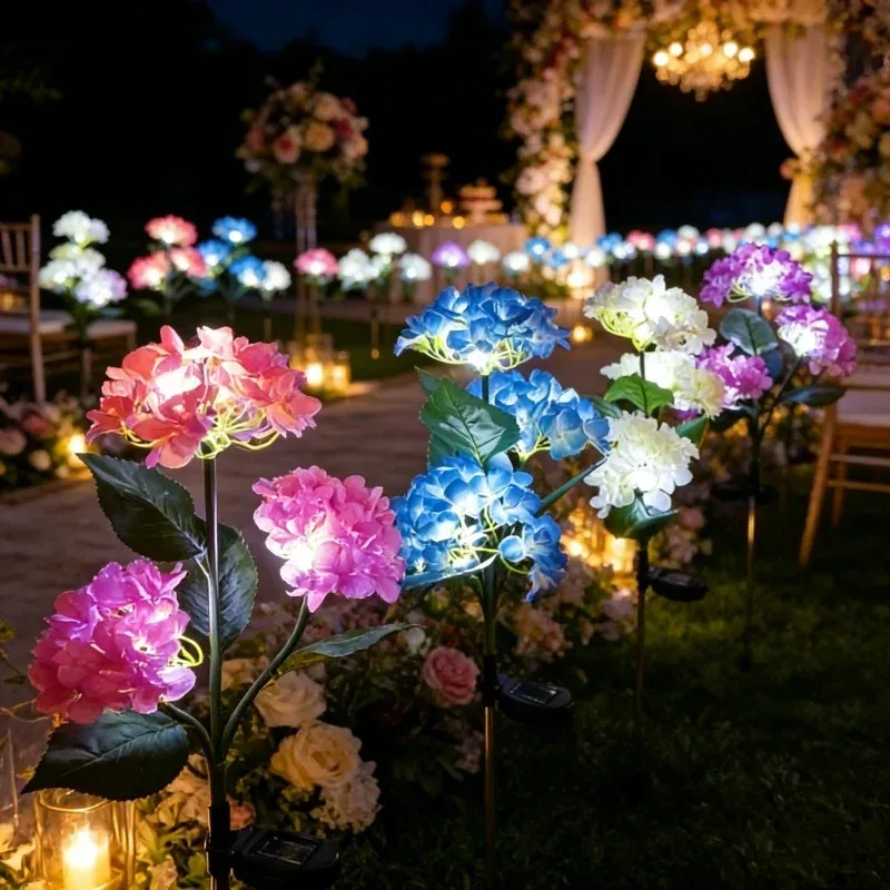 3 Head Solar Hydrangea Flower Lights 2