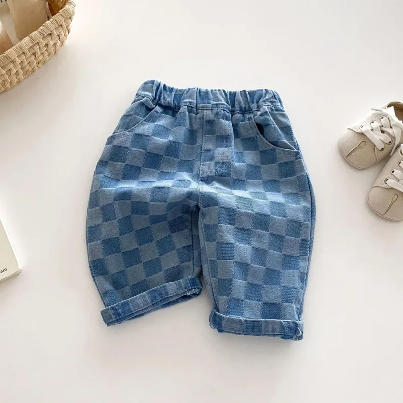 Children's Plaid Denim Jeans Pants 1-5Y 1