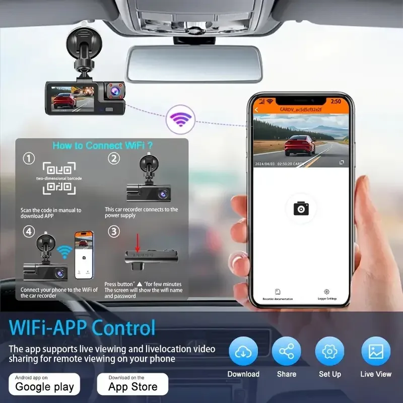 3Camera Dash Cam 1080P WIFI 3