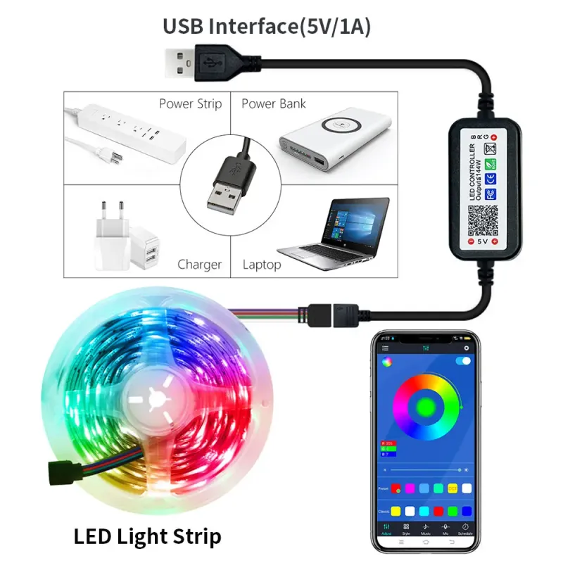 5M USB RGB LED Strip with Bluetooth App 2