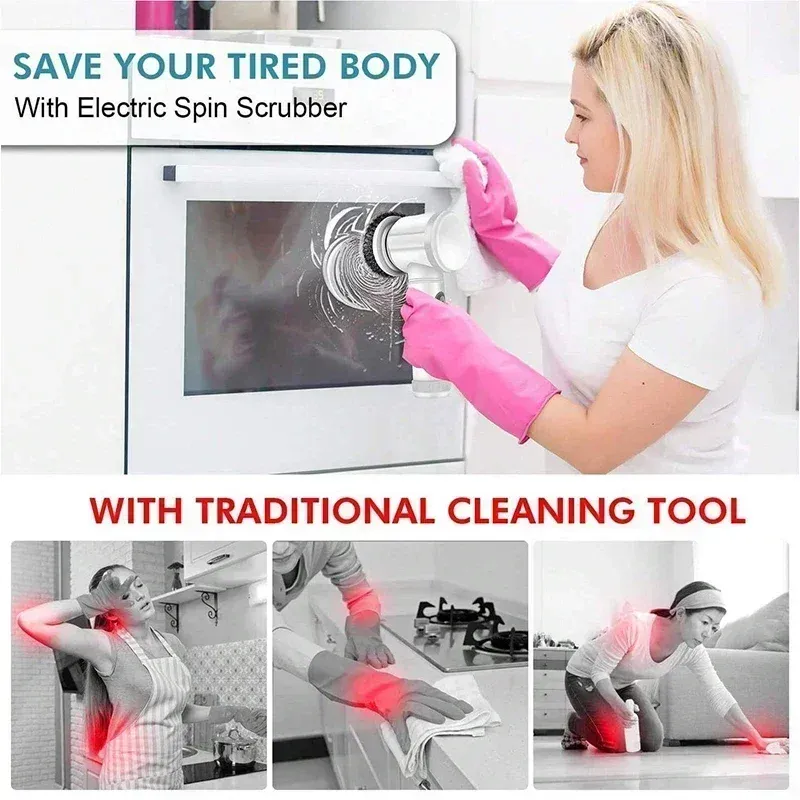 Cordless Electric Spin Scrubber 5 Brush Heads 5