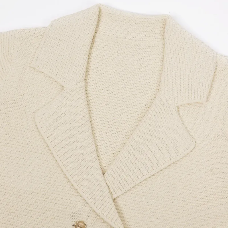 Cream Rib Knit Blazer Coat 4
