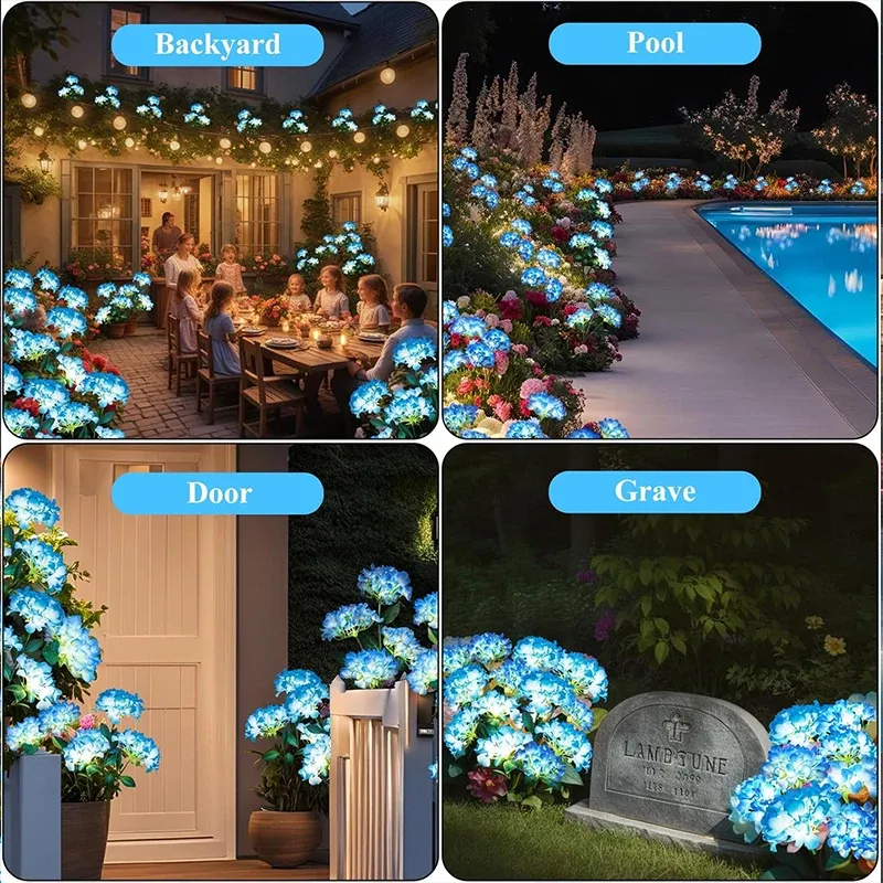 Blue Hydrangea Solar Stake Lights 4