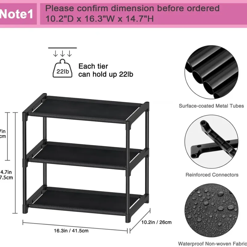 Narrow 3-Tier Stackable Shoe Rack 2