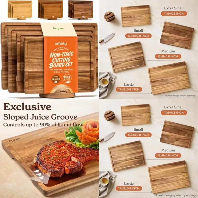 Bamboo Cutting Board Set with Holder 1