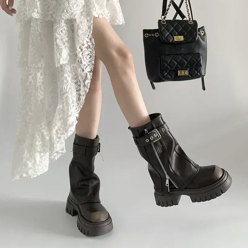 Women's Platform Knee-High Biker Boots 4