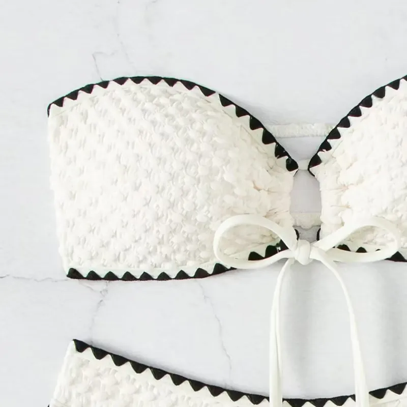 White Strapless Lace-up Bikini Set 4