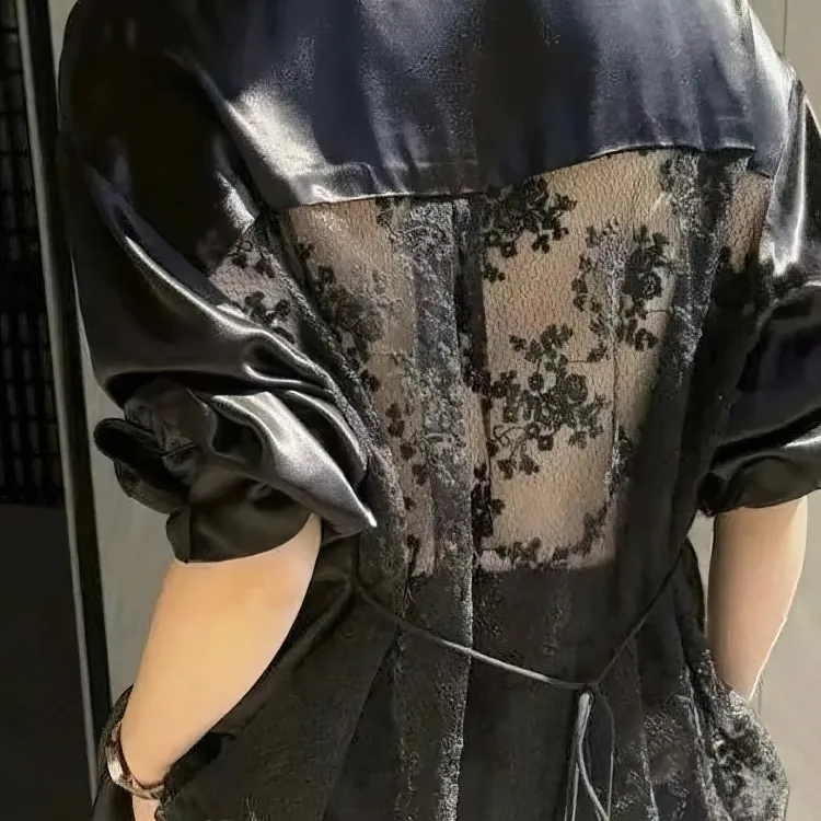 Backless Silk Satin Oversize Shirt 5