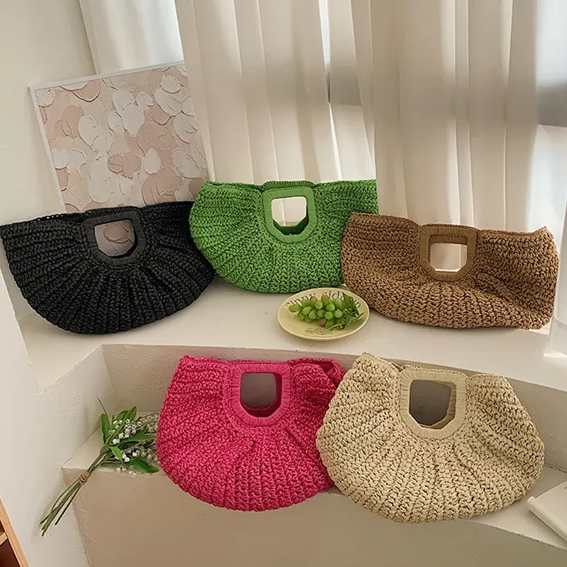 Straw Half-Moon Beach Tote Bag 5