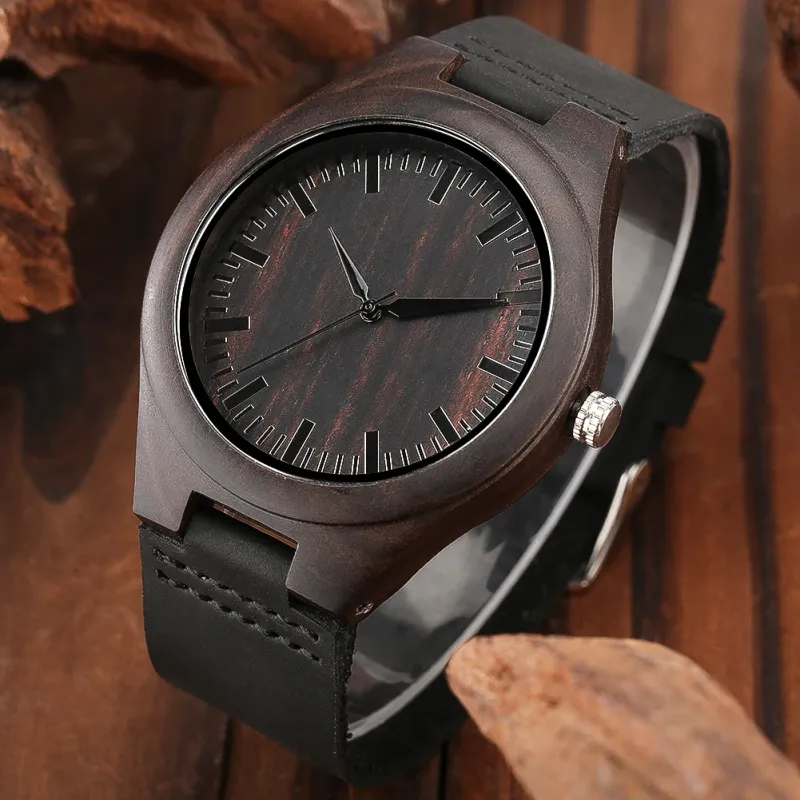 Classic Ebony Wood Quartz Men's Watch 2
