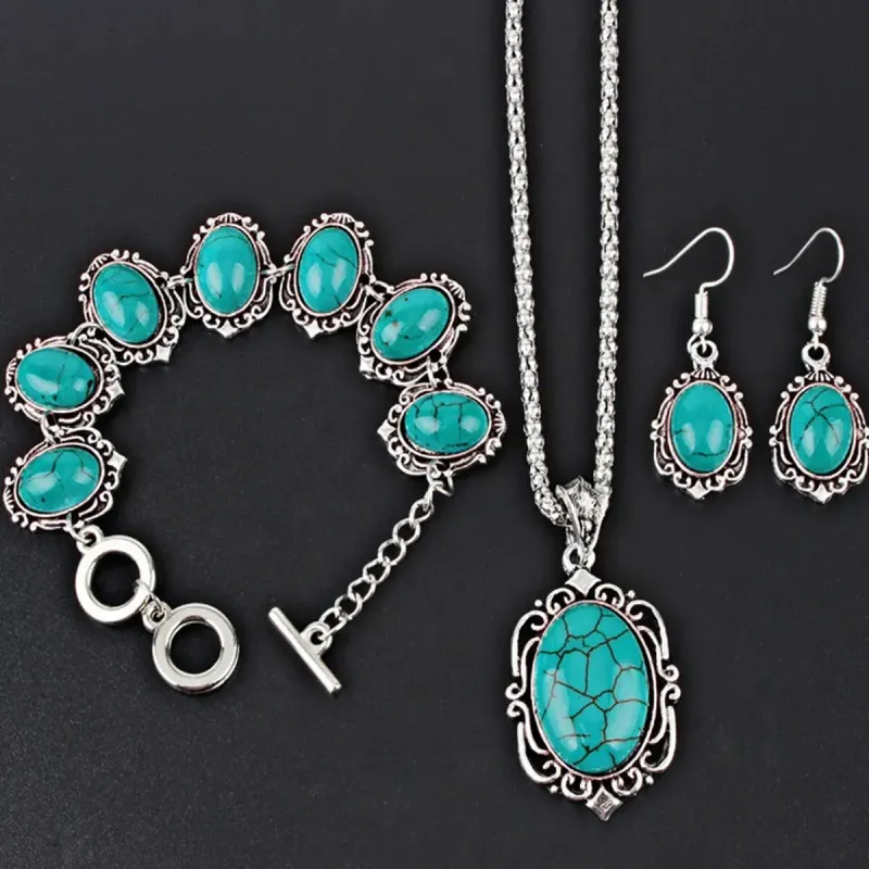 Vintage Turquoise 3-Piece Healing Stone Jewelry Set 2