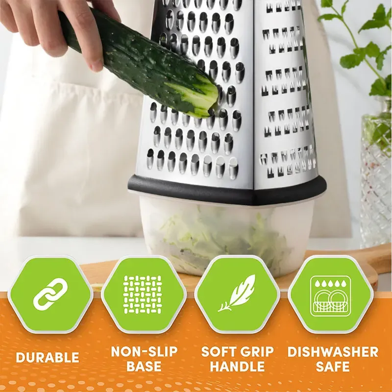 4-Sided Stainless Steel Box Grater w/ Container 5