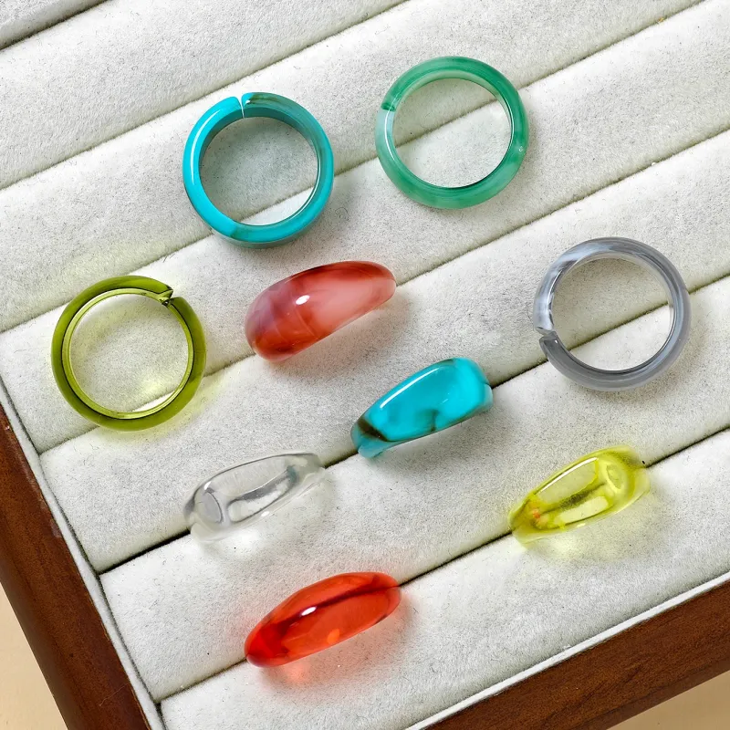 Retro Blush Resin Stackable Ring Set 5