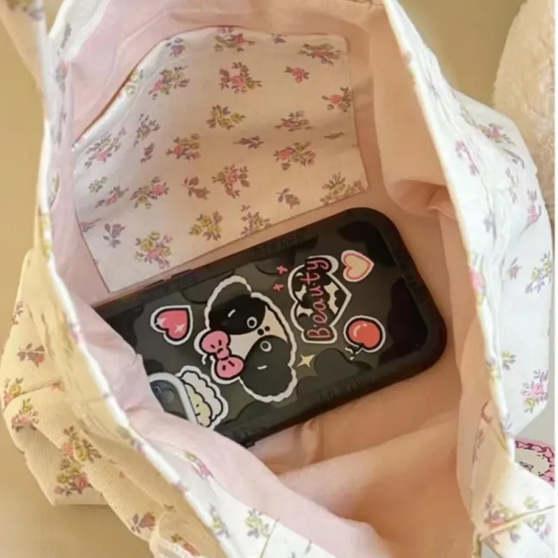 Printed Tote Bag with Lace Bow 3