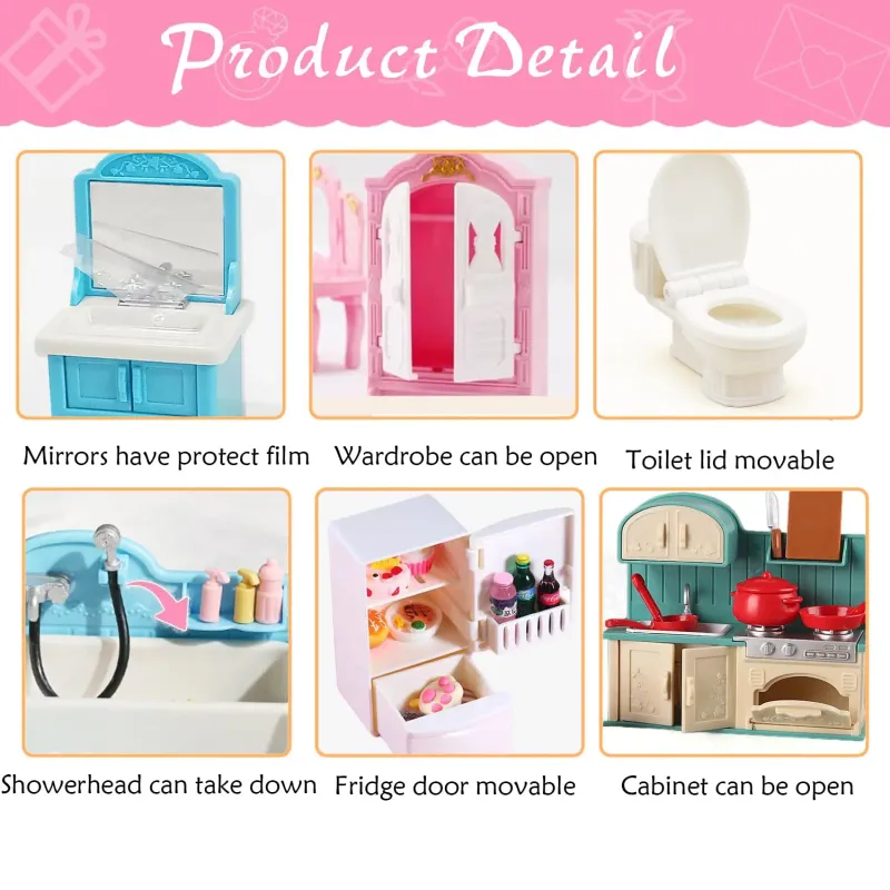 1:12 Dollhouse Furniture Bathroom & Living Room Set 3