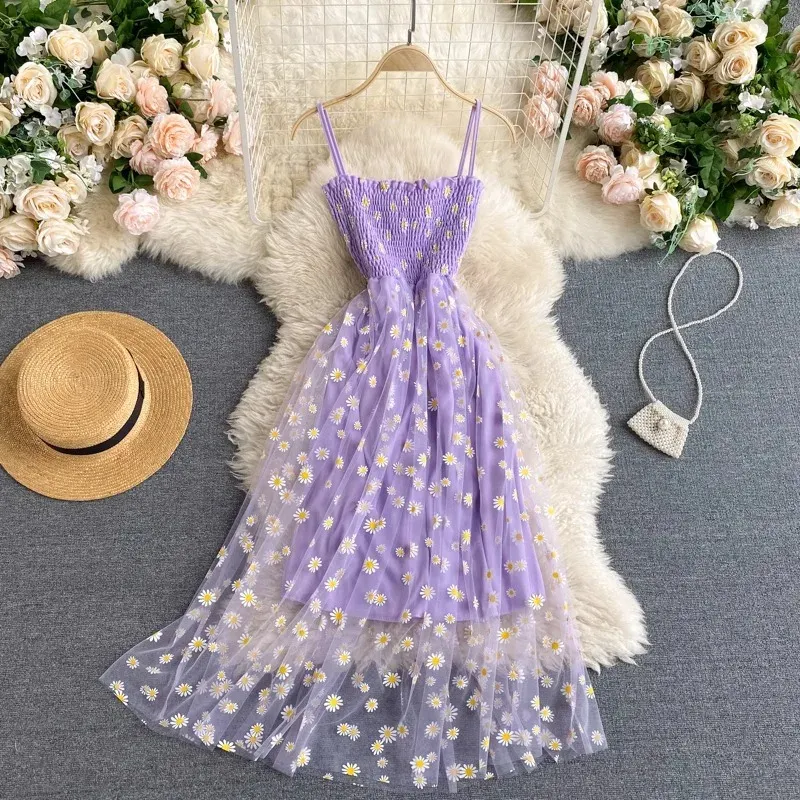 Korean Floral Mesh Party Dress 3