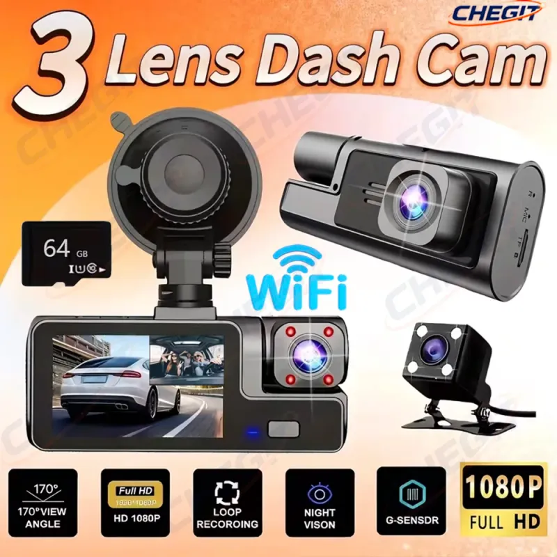 3-Channel WIFI Dash Cam 1080P HD 1