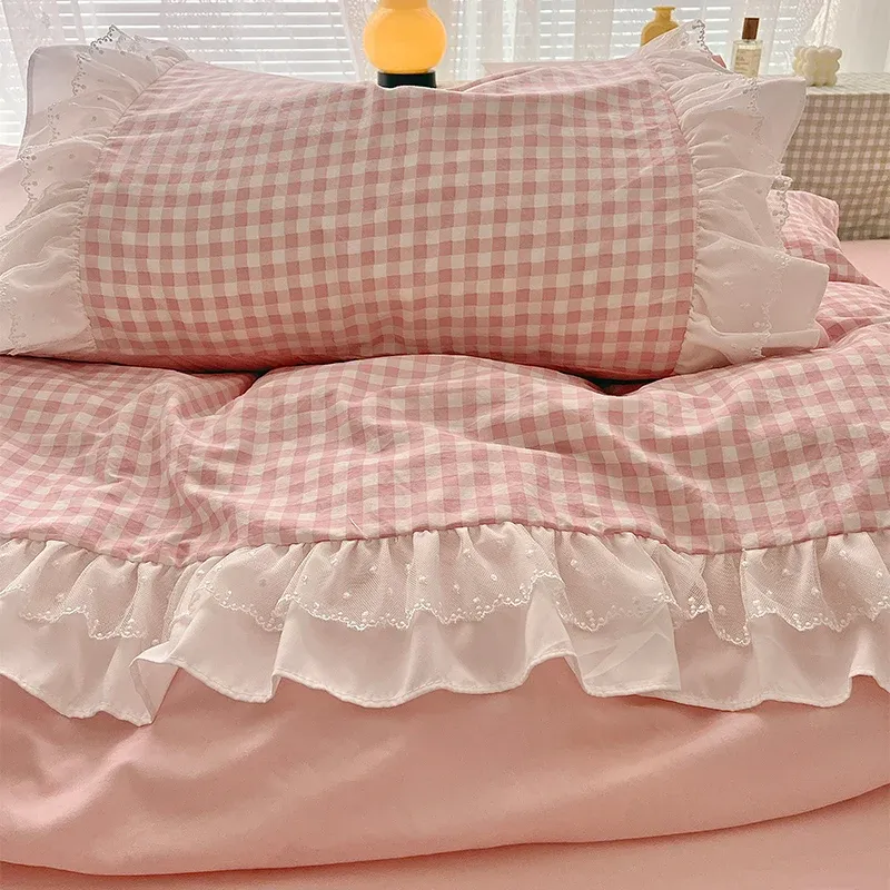 Pink Plaid 3-Piece Duvet Cover Set 5