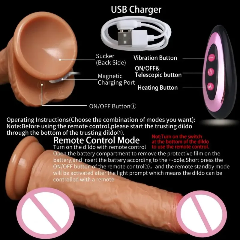 Heating Telescopic Dildo Vibrator 3
