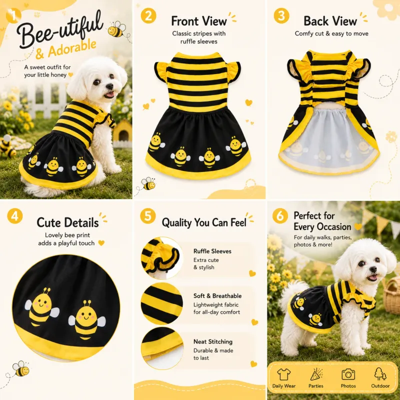 Cute Bee Dog Costume Outfit 5