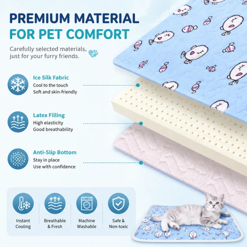 Pet Summer Cooling Beds Mats Cute Cartoon Pattern Cat Dog Sleeping Mat Kennel Ice Silk Cool Pad Floor Sofa Blanket Pet Supplies 5