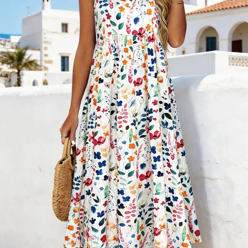 Watercolor Floral Sleeveless Midi Dress 4