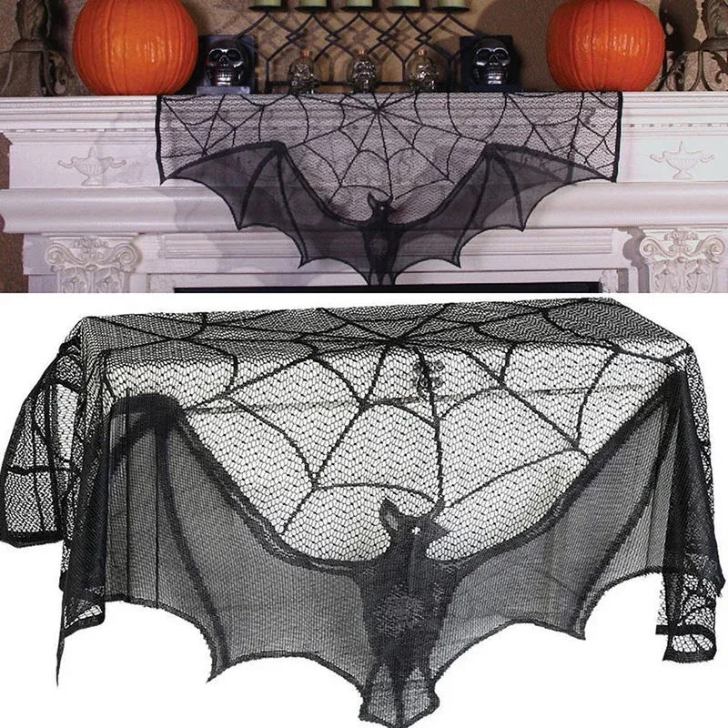 Halloween Lace Bat Spider Tablecloth Scarf 1