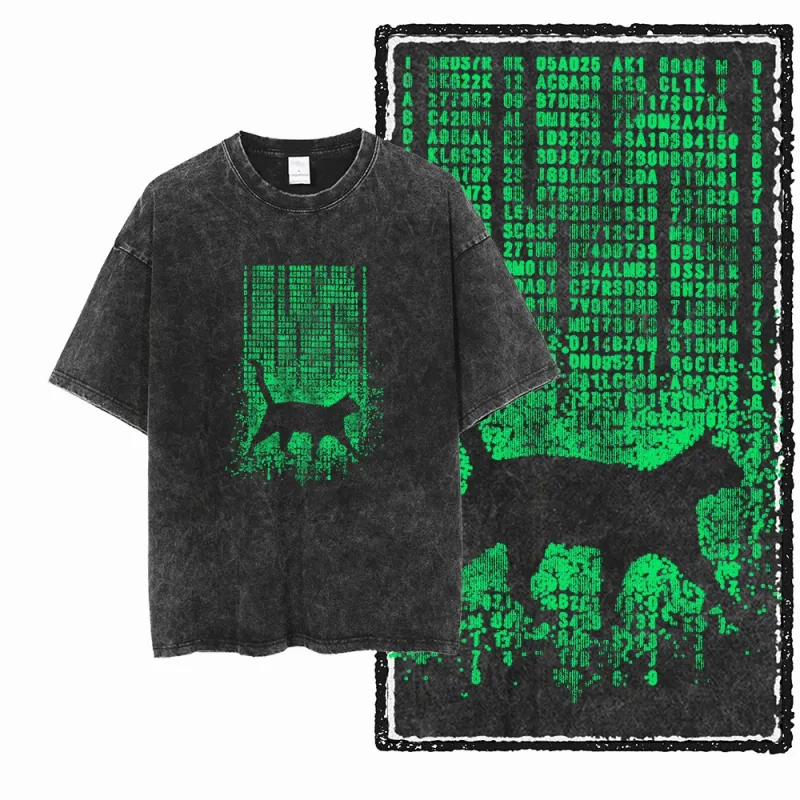 COOLMIND DB Cat Graphic Acid Wash Tee 6