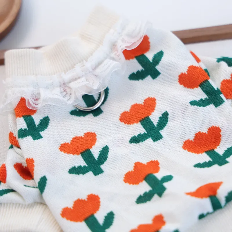 Tulip Knit Pet Sweater - White 2