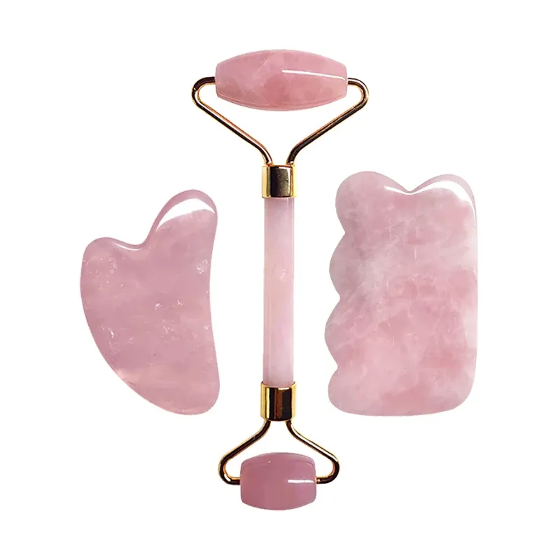 Rose Quartz Gua Sha Roller Set 3
