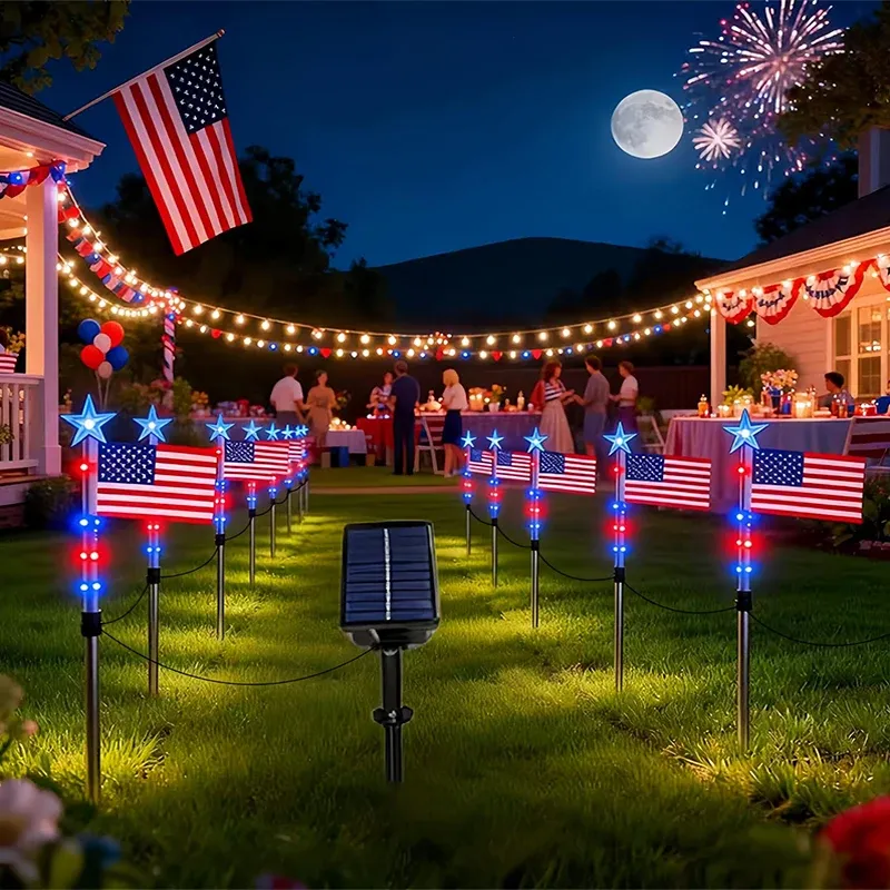 Solar American Flag Stake Lights 2
