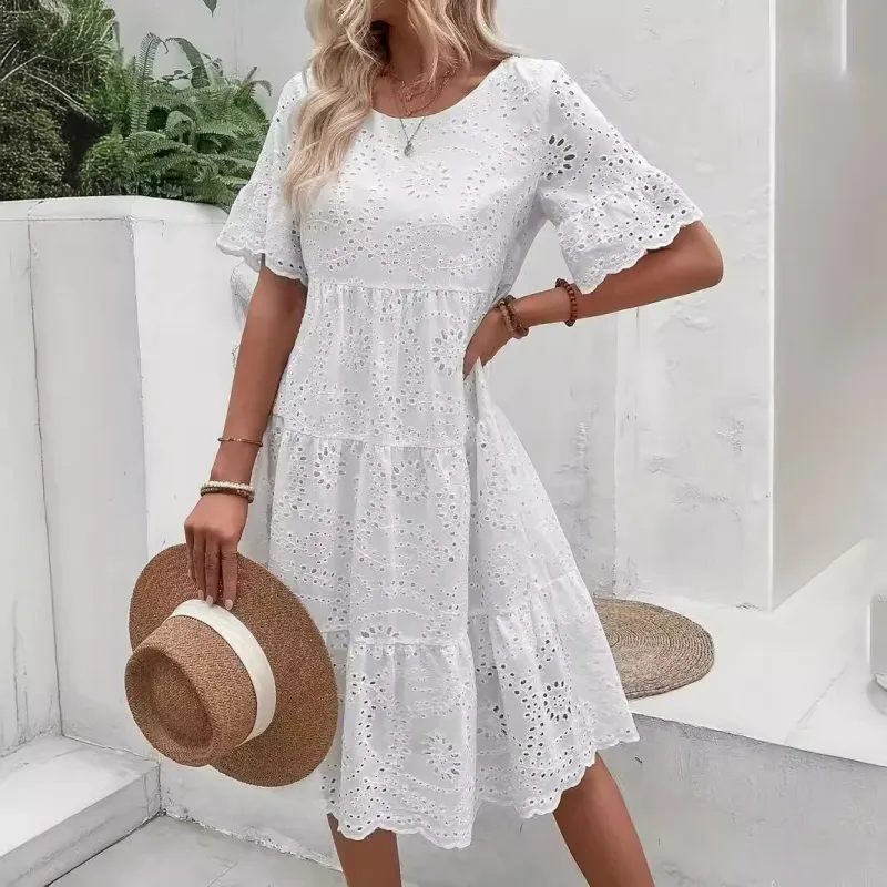 White Eyelet Embroidery Midi Dress 4