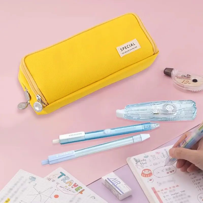Pencil Case Large Space Storage 3 Compartment Pouch Double Side Opened Student Stationery Desk Organizer School Supplies 6
