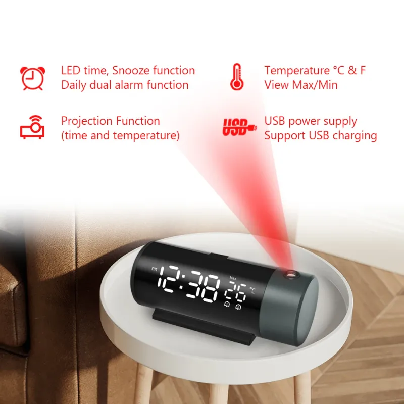Digital Projection Alarm Clock with Temperature 2