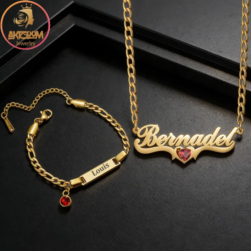 Custom Baby Name Jewelry Set with Birthstone 1