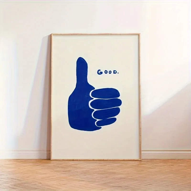 Retro Thumbs Up Blue Canvas Art Print 2