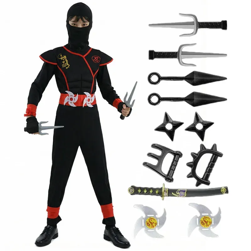 Kids Black & Blue Ninja Costume Set 4