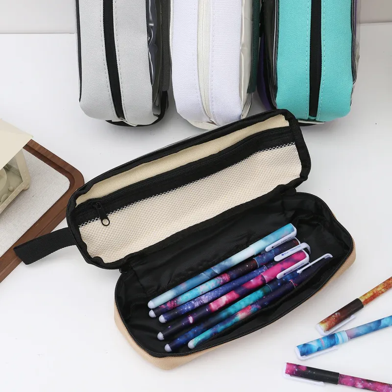 Large Capacity Cute ship Double Zipper Pencil Case Color Block Stationery Organizer Pencil Pouch Student Back To School Supplies 5